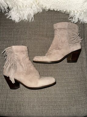 Sam Edelman Tan Suede Fringe Ankle Boots